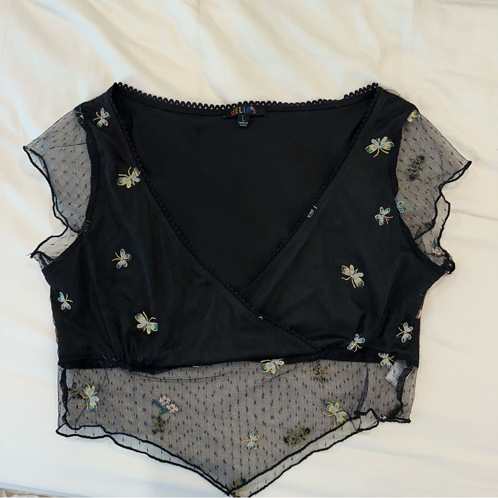 dELiA*s Black and Gold Embellished Crop Blouse